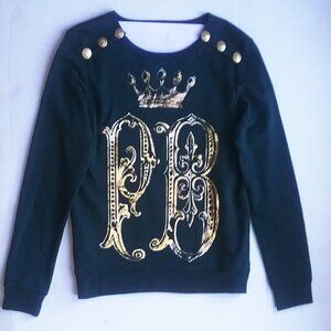*New*PIERRE BALMAIN PARIS Gold-Tone Logo Print Cotton Sweatshirt, Sweater Size M